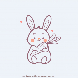 easter design elements cute bunny holding carrot outline