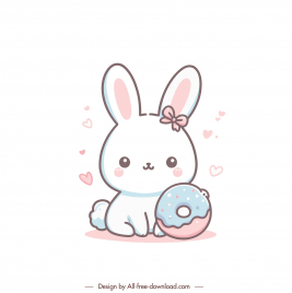 easter design elements cute rabbit donut handdrawn