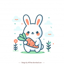 easter design elements flat handdrawn bunny carrot sketch