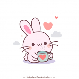 easter design elements flat handdrawn cute bunny  heart cup decor