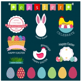 easter ornament design elements in color flat style