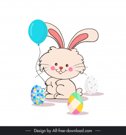 easter rabbit with eggs balloon icon cute cartoon handdrawn outline