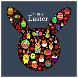easter template design with rabbit head and symbols