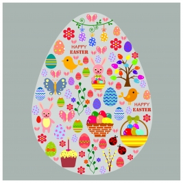 easter template illustration with symbols in big egg