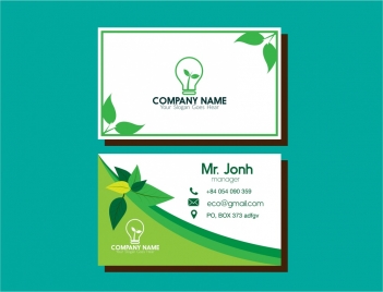 eco business card green leaf and bulb design