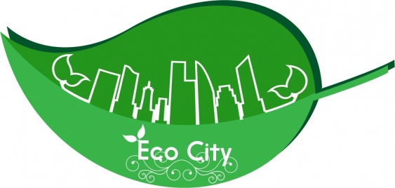 eco city banner green leaf and city sketch