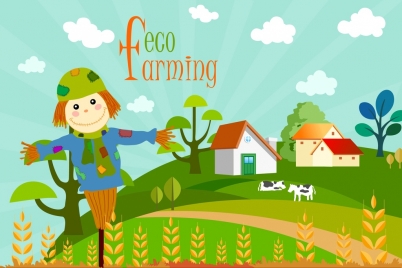 eco farming background field scene dummy icons
