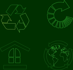 eco icons outline green arrows earth house isolation