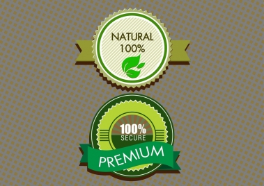 eco label sets green circle design and ribbon