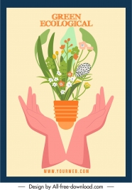 ecological banner template colorful classic flowerpot hands sketch