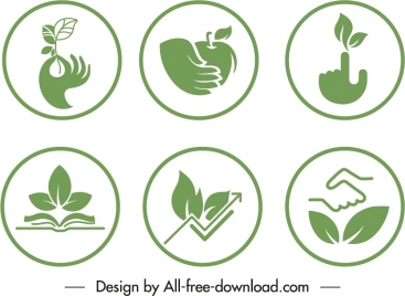 ecological sign templates green flat symbols sketch