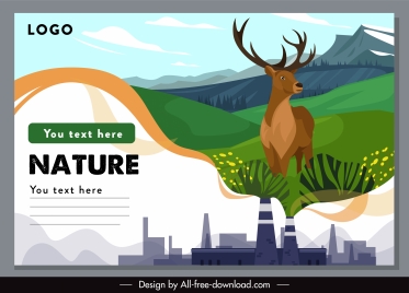 ecology banner contrasted factory nature elements sketch