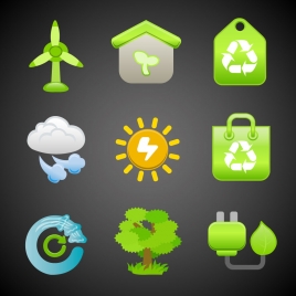 ecology icons with green color on black background