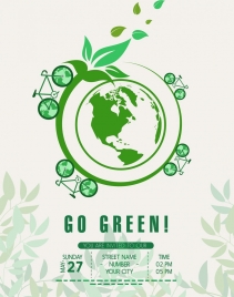 ecology poster green globe icon decoration