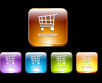 ecommerce buttons collection colorful shiny squares isolation