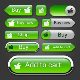 ecommerce shaped buttons design on green background