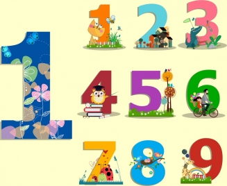 education background colorful number cartoon icons decor