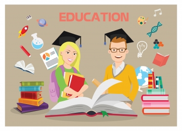 education background illustration with bachelors and education tools