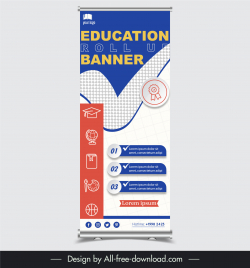 education roll up banner template elegant curves checkered