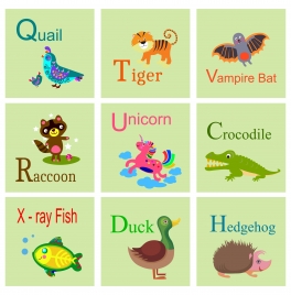 educational alphabets isolated with various cute animals