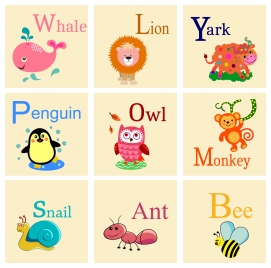 educational alphabets sets with cute animals illustration