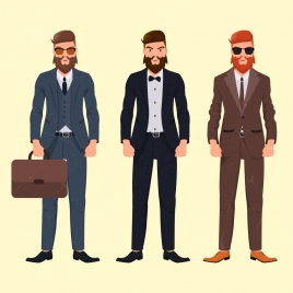 elegant men icons suit clothes colored cartoon character