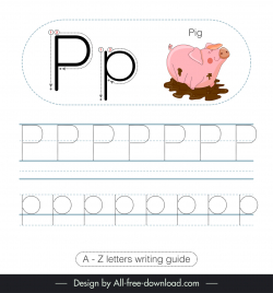 elementary class writing guide worksheet template pig icon tracing letters p sketch