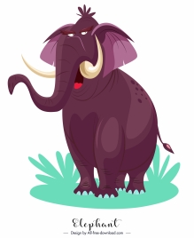 elephant icon funny cartoon character violet design