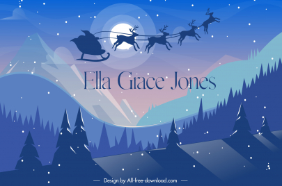 ella grace jones xmas card template dynamic silhouette cartoon sleighing reindeers moonlight santa sketch