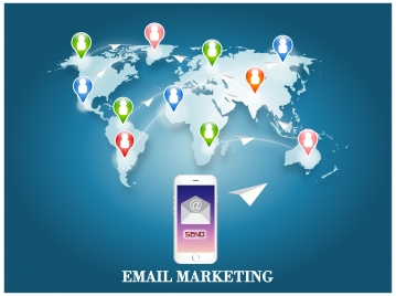 email marketing illustration with phone and world map