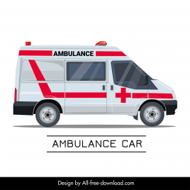 emergency ambulance car icon flat modern design side view sketch