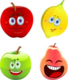 emoticon collection colorful shiny fruits icons