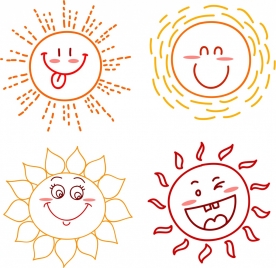 emoticon collection sun icons cute handdrawn outline