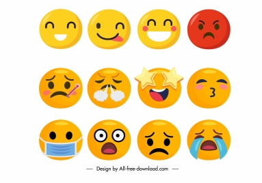 emotion icons cute expression sketch colored facial circles
