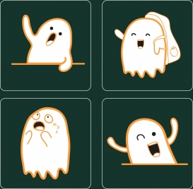 emotional icons collection cute white ghost decoration