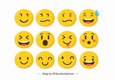 emotional icons cute yellow circle faces sketch