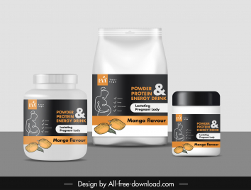 energy drink powder mango flavour packaging template modern elegance