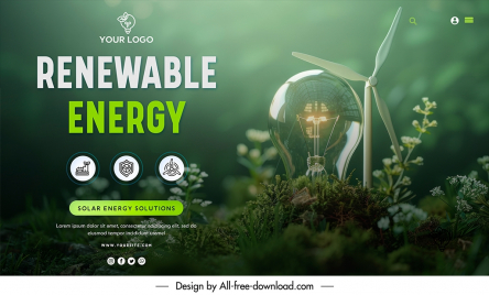 energy poster template elegant closeup lightbulb windfarm plants