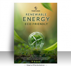 energy poster template elegant lightbulb windfarm leaves closeup