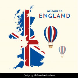 england advertising banner england map flag balloon sketch