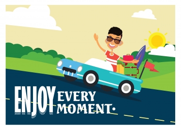 enjoy moment vector illustration with guy and car