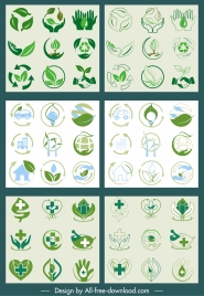 environment medical signs icons green flat handdrawn sketch