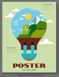 environment poster template lightbulb layout colorful flat design