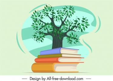 environmental knowledge icon 3d books stack tree sketch