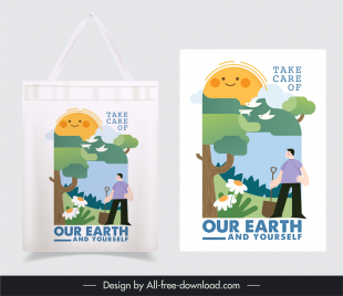 environmental tote bag design elements flat cartoon design