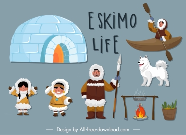 eskimo design elements cartoon design symbols sketch