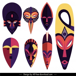 ethnic mask templates frightening faces colorful symmetric design