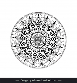 ethnic ornamental mandala sign icon black white symmetric illusion sketch