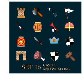 europe castle and weapons icons