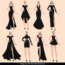 evening dresses design templates elegant cartoon characters